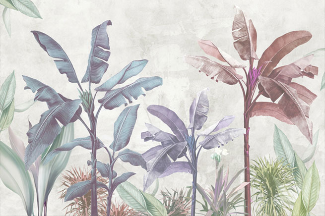 Papel pintado vinilo plantas y flores estilo acuarela